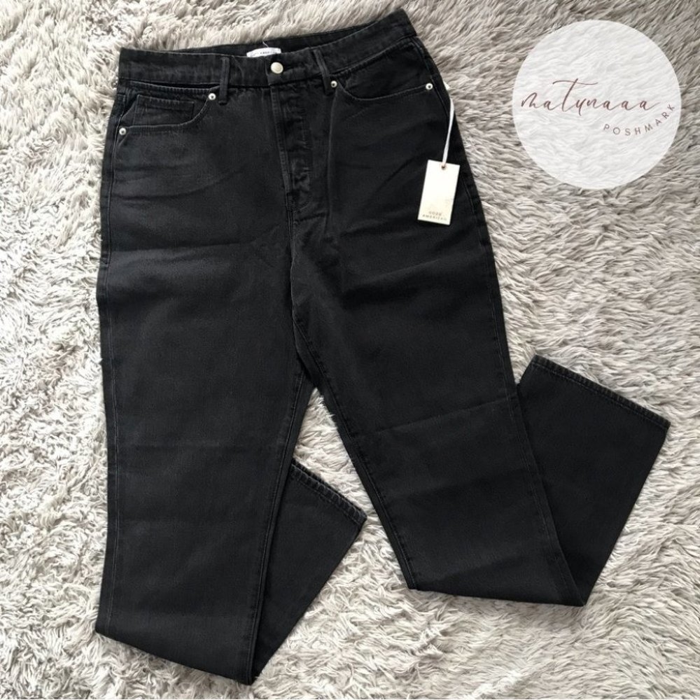Good American High Waist Straight Leg Good Boy Jeans Black208
